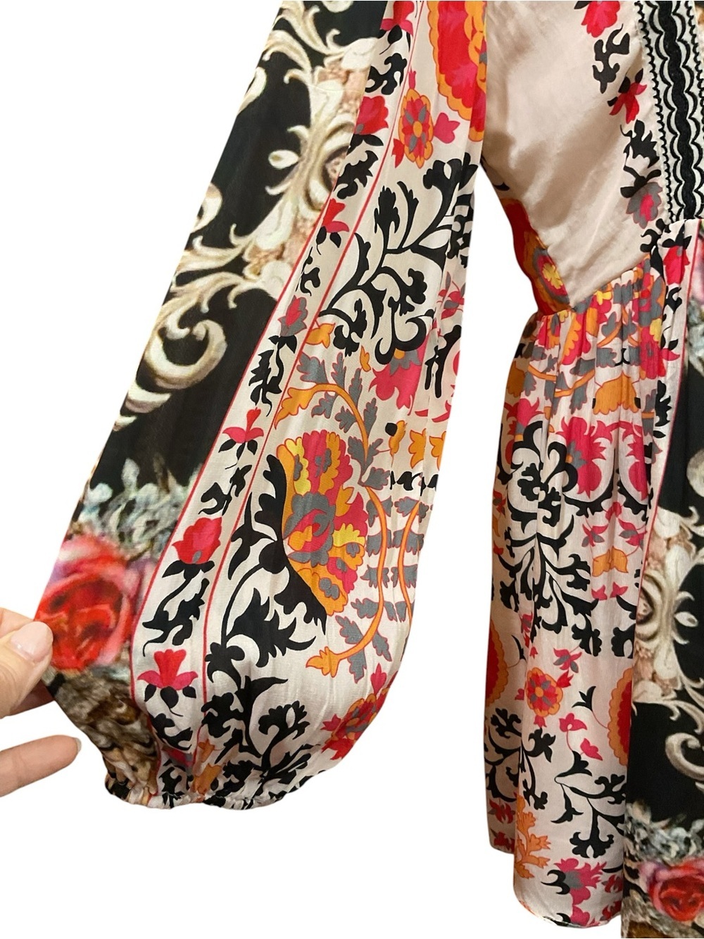 Anthropologie Nikasha Floral Baroque Puff Sleeve Smocked Back Mini Dress Size Sm - Picture 4 of 7